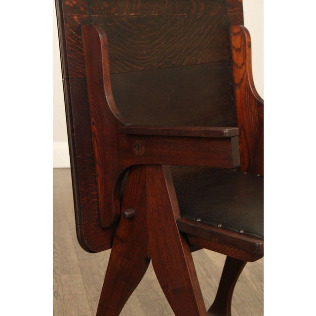 English Arts And Crafts Oak and Leather Metamorphic Armchair Game Table For Sale - Image 11 of 12