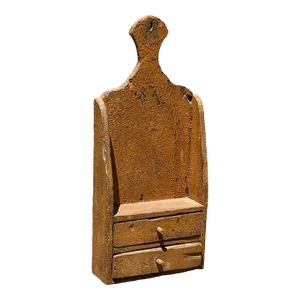 18th Century Antique Queen Anne Wall Hanging Two Drawer Spice Cabinet in Old Mustard Paint