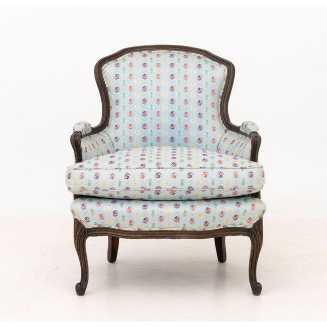 Louis XV Style Blue Upholstered Bergeres, Pair For Sale - Image 4 of 12