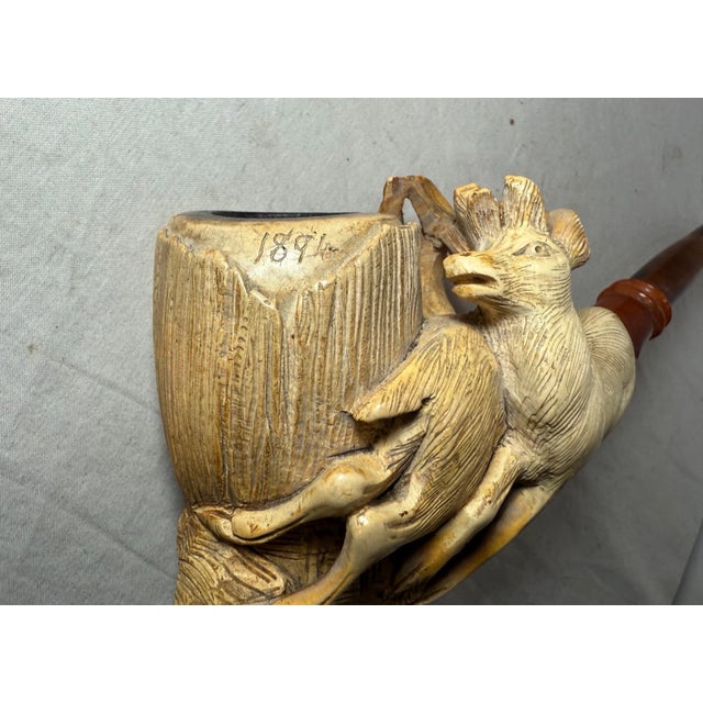 Figurative Huge Antique 1894 Hand Carved Buck Deer Figural Meerschaum Smoking Pipe Amber For Sale - Image 3 of 18