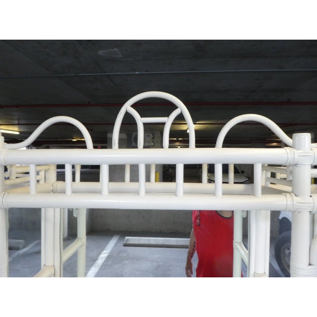 Wood Mid 20th Century Chinese Chippendale White Rattan Display Cabinet For Sale - Image 7 of 12