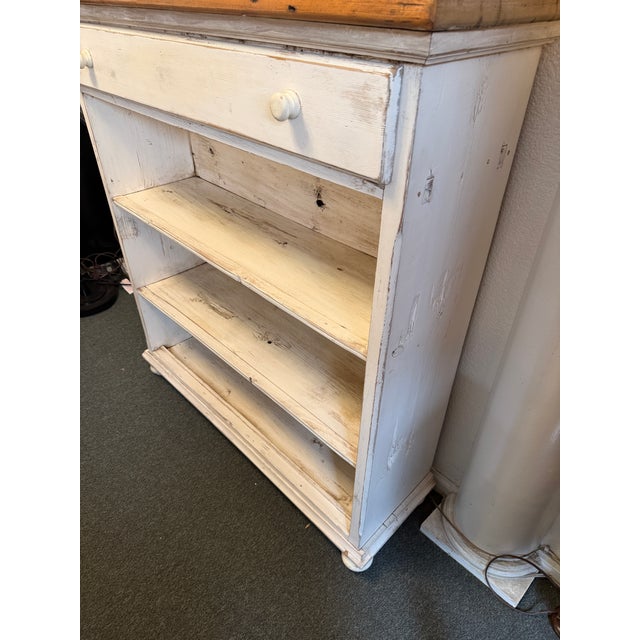Shabby Chic White + Tan Bookshelf, Vintage For Sale - Image 4 of 12