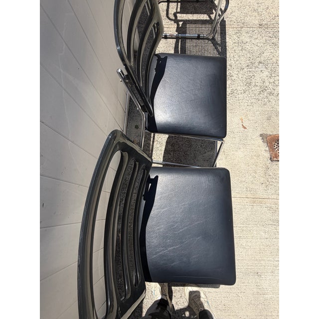 Plastic Vintage 1970s Chrome and Black Vinyl Bar Stools – Pair For Sale - Image 7 of 9