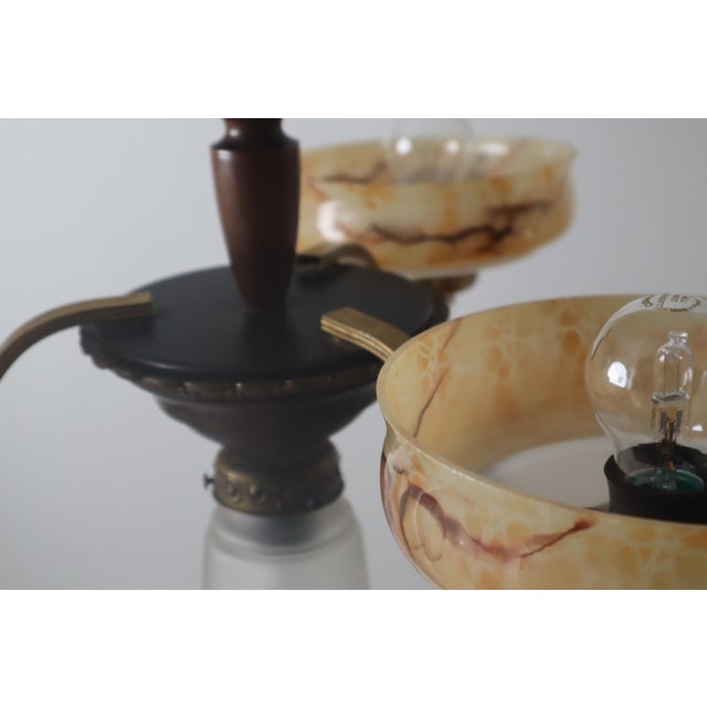 Brown Danish Art Deco Chandelier with Alabaster-Look Glass Bowls For Sale - Image 8 of 18
