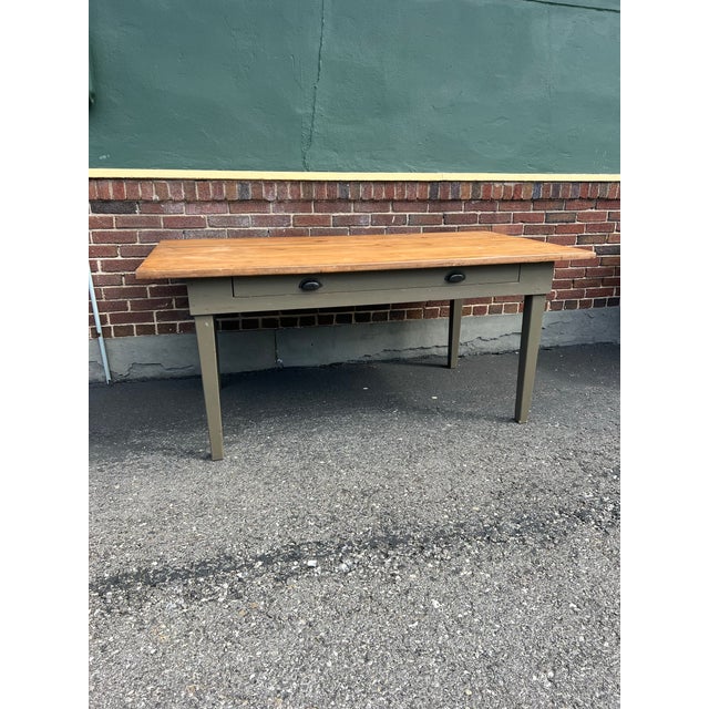 Army Green Vintage Green French Farmhouse Table With Drawer For Sale - Image 8 of 12