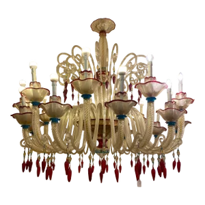1970s Italian Chandelier Style Murano Glass Multicolors With Flowers