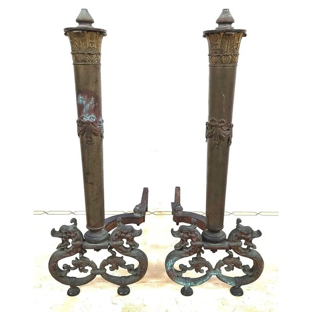 Antique Brass Dragons Fireplace Andirons - a Pair For Sale - Image 13 of 13