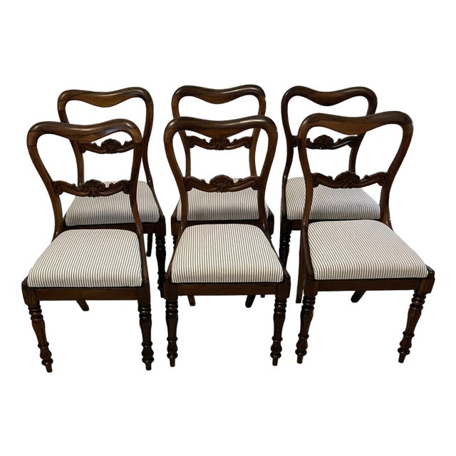 Antique Victorian Rosewood Dining Chairs, 1850s, Set of 6 For Sale