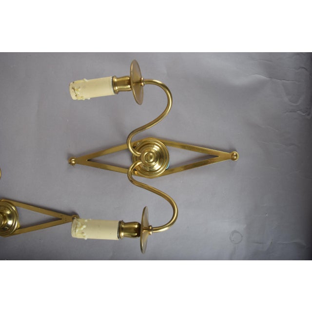 French Brass Wall Sconces with Diamond Backplates, 1960s, Set of 3 For Sale - Image 15 of 18