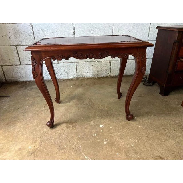 Late 20th Century Vintage French Provincial Style Solid Mahogany Carved Side Table For Sale - Image 5 of 8