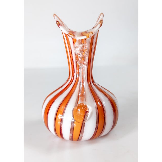 Modern Mid-Century Italian Murano Orange and White Latticino Glass Miniature Vase For Sale - Image 3 of 8