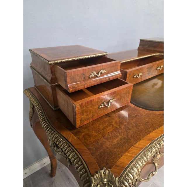 Antique 19th Century Burr Walnut Leather Top Desk For Sale - Image 3 of 7