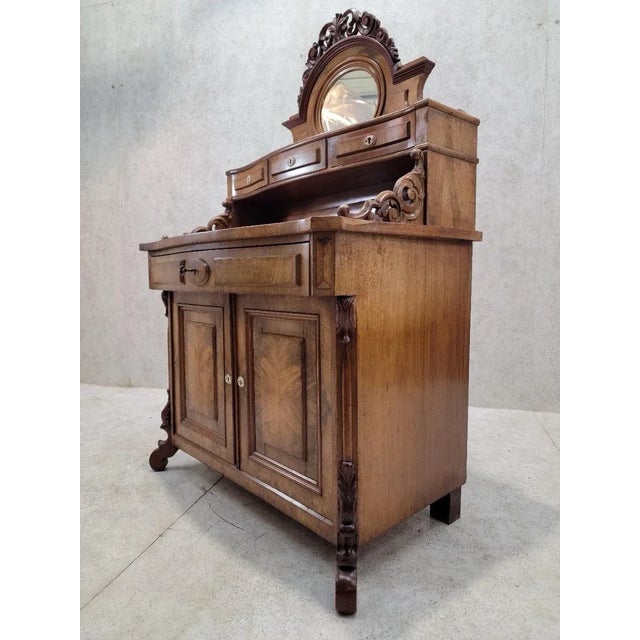 Late 19th Century Antique English Victorian Bookmatched Mahogany Mirror Topped Chiffonier For Sale - Image 5 of 9