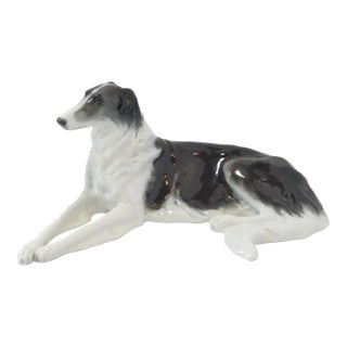 Vintage Rosenthal Bavaria Porcelain Borzoi Figurine by Fritz Heidenreich – Large Reclining Russian Wolfhound, C. 1940s For Sale