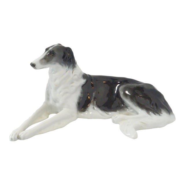 Vintage Rosenthal Bavaria Porcelain Borzoi Figurine by Fritz Heidenreich – Large Reclining Russian Wolfhound, C. 1940s For Sale