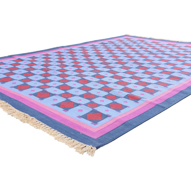 79622 Vintage Afghani Dhurrie Rug, 06'02 x 08'10. The Chromatic Mosaic: A Vintage Afghan Dhurrie Masterpiece of Bold...