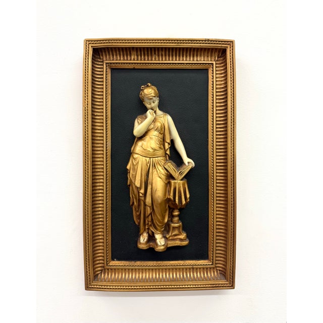 Vintage Neoclassical Gilt Figural Wall Plaque For Sale - Image 4 of 6