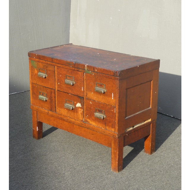Antique Industrial Rustic Six Drawer Card Catalog File Cabinet