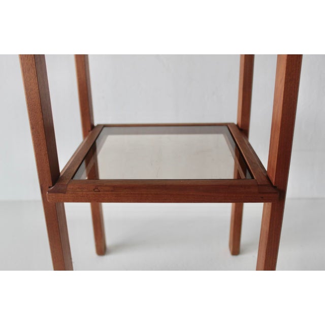 Danish Style Modern Teak Plant Stand Two Tier Smoked Glass For Sale - Image 12 of 14