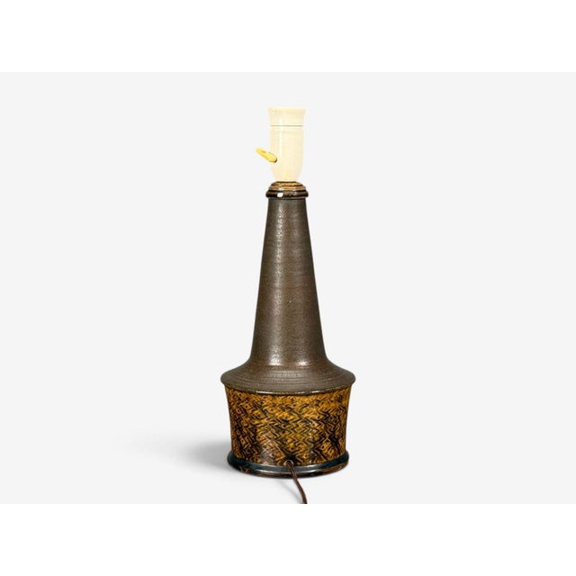 1960s Nils Kähler, Large Table Lamp, Brown Glazed Stoneware For Sale - Image 11 of 12