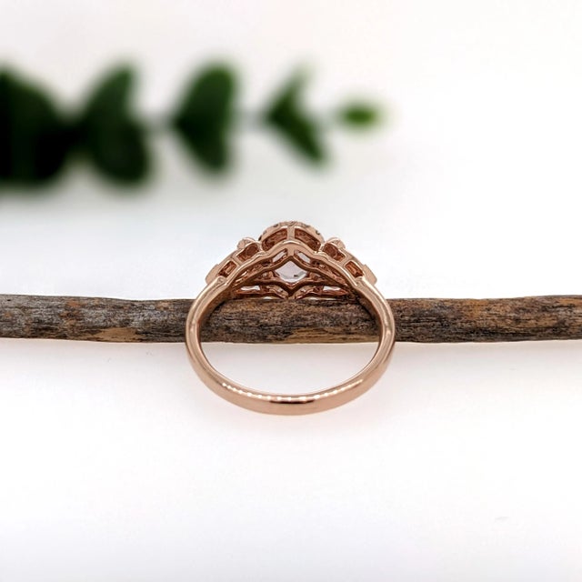 2020s Pink Morganite W Natural Diamond Accents in Solid 14k Rose Gold Oval Size 6.75 For Sale - Image 5 of 6