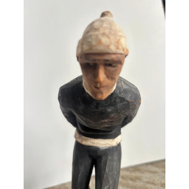 Folk Art Folk Art Carved Wooden Ice Skater For Sale - Image 3 of 11