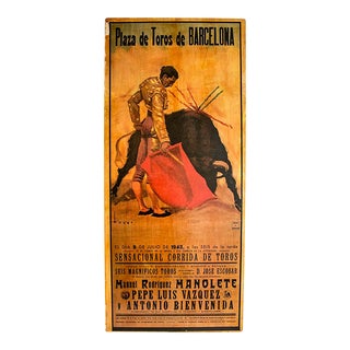 Vintage Plaza De Toros Bullfighting Poster - Shellacked & Mounted on Board For Sale