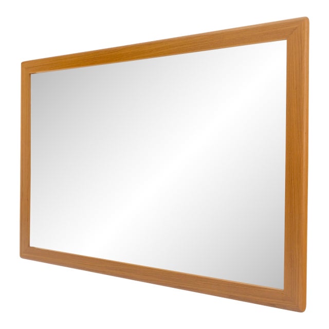 Solid Teak Frame Danish Mid Century Modern 32x44 Rectangle Wall Mirror Mint! For Sale