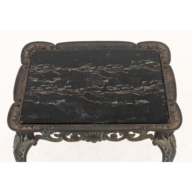 French Louis XV Style Faux Marble Top Cast Iron End Table For Sale - Image 3 of 6