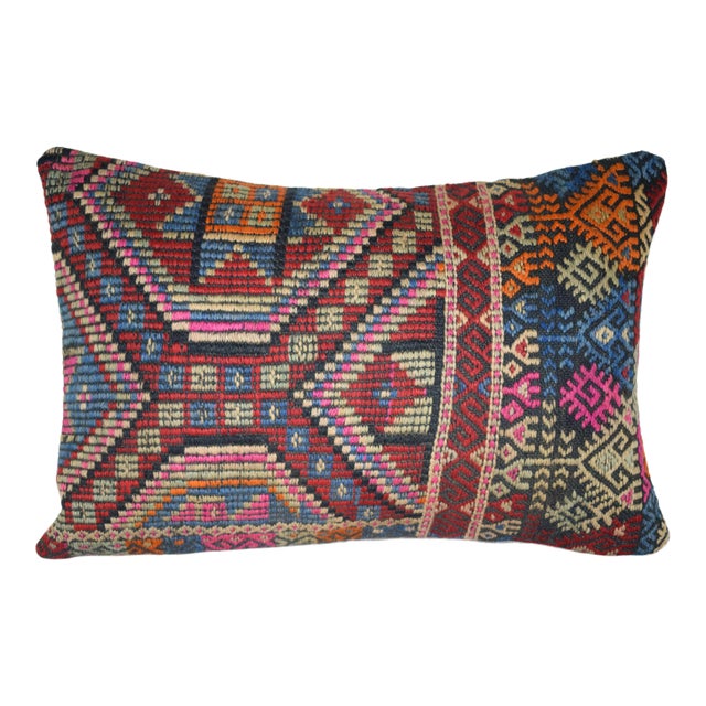 Vintage Jajim Rug Pillow, Tribal Farm, Oblong Chair 16'' X 24'' (40 X 60 Cm) For Sale