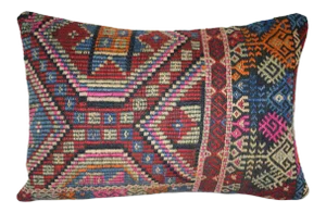 Vintage Jajim Rug Pillow, Tribal Farm, Oblong Chair 16'' X 24'' (40 X 60 Cm)