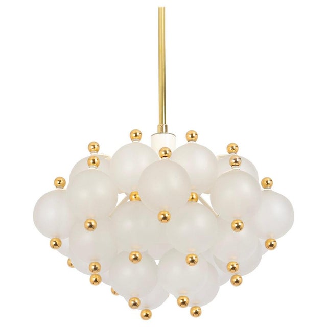 Large Frosted Glass and Brass Chandelier attributed to Kinkeldey, Germany, 1970s For Sale - Image 14 of 14
