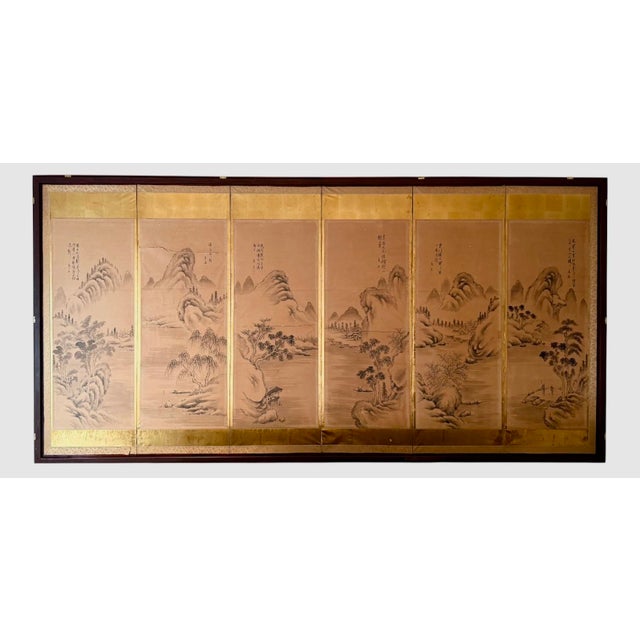 Early 20th Century Japanese Chinese Asian Calligraphy Hand Painted Six Panel Paper Screen Folding Byobu For Sale - Image 11 of 15