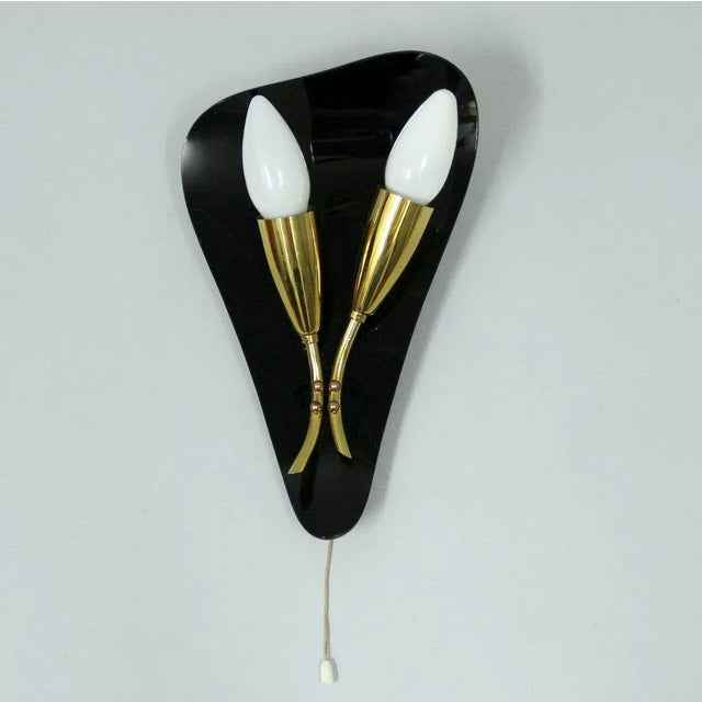 - Wall lamp made of black Acrylic Glass and brass - It has a rope switch to turn it on or off - It has two E27 sockets -...