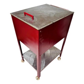 Vintage Red Steel Shop Cart With Hand-Ground Metal Surfaces For Sale