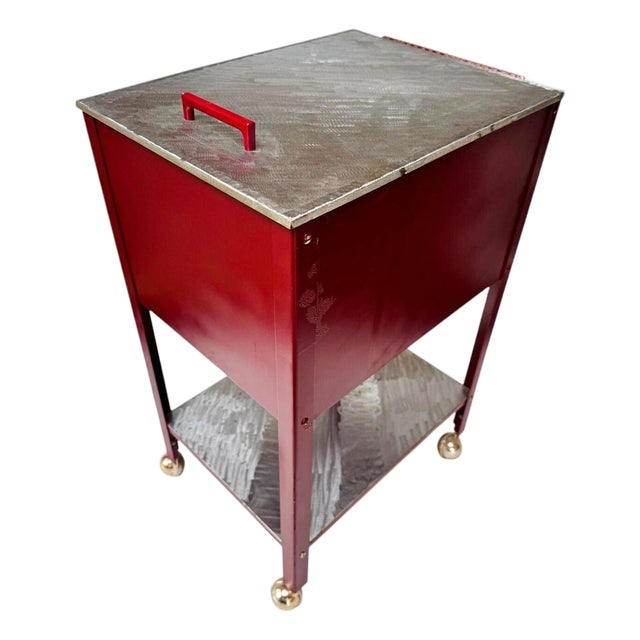 Vintage Red Steel Shop Cart With Hand-Ground Metal Surfaces For Sale