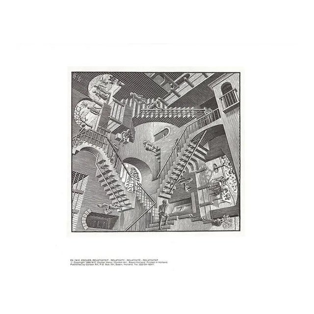 1988 M.C. Escher 'Relativity' Surrealism Black & White Offset Lithograph For Sale
