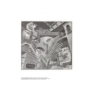 1988 M.C. Escher 'Relativity' Surrealism Black & White Offset Lithograph