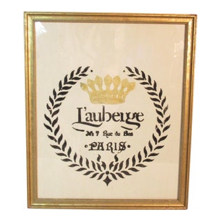 French Lauberge No.7 Rue Du Bas Paris Cafe Sign Reverse Painted on Glass For Sale