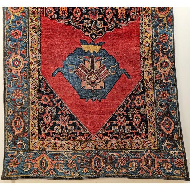 Vintage Persian Bidjar Gallery Rug, Hand-Knotted Wool, Geometric Pattern, Carnelian Red & Blue, 5x9 For Sale - Image 11 of 12