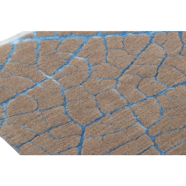 Rug & Kilim’s Abstract Rug in Beige-Brown With Blue Geometric Patterns For Sale In New York - Image 6 of 7