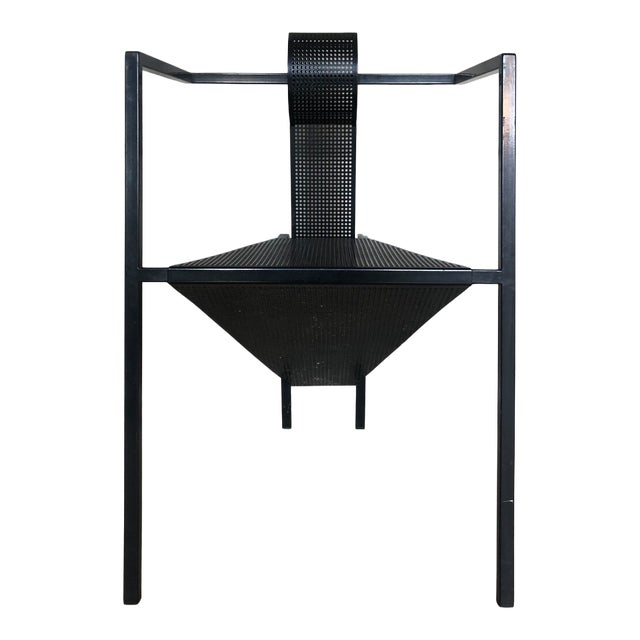 Vintage Sculptural Occasional Chair in Black Steel and Perforated Metal, 1980s For Sale