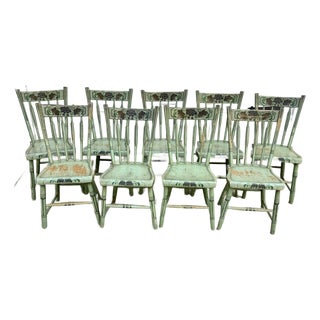 Set of 9 Antique Pennsylvania Thumb Back Chairs in Original Paint For Sale