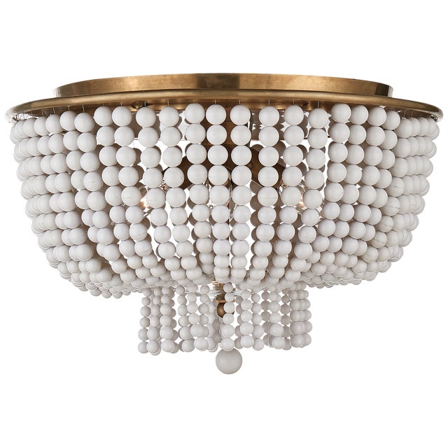 Jacqueline Flush Mount in Hand-Rubbed Antique Brass with White Acrylic Designer: AERIN Mounting: Flush Shade Detail: White...