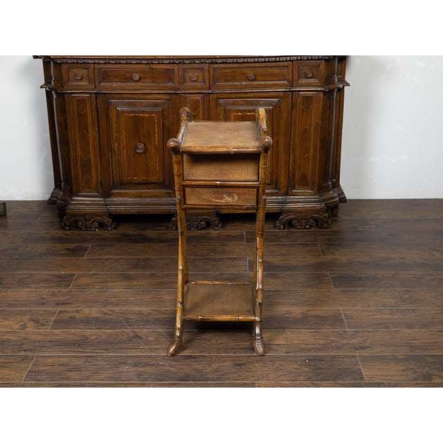 English 1900 Bamboo Side Table with Chinoiserie Decor and Rattan Accents For Sale - Image 11 of 12