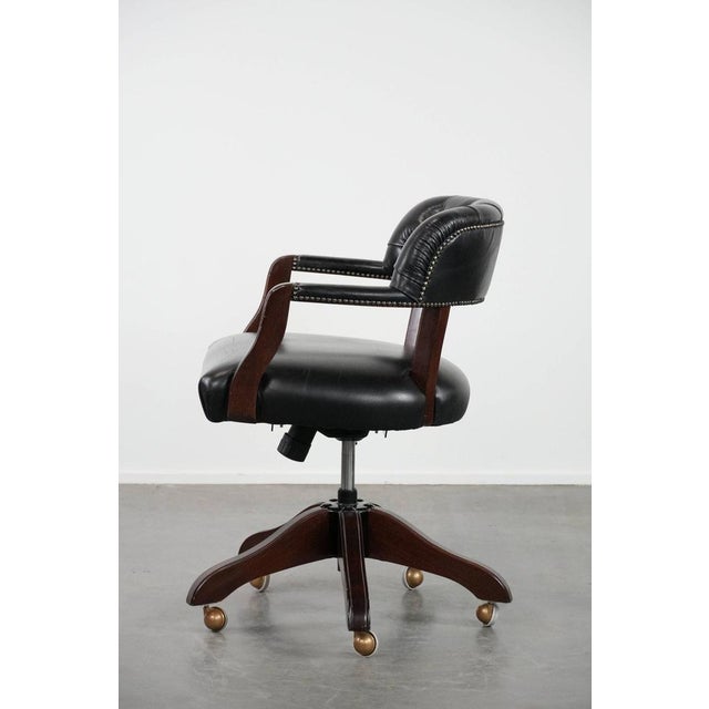 1990s Chesterfield Office Chair in Cowhide Leather on Wheels For Sale - Image 5 of 18