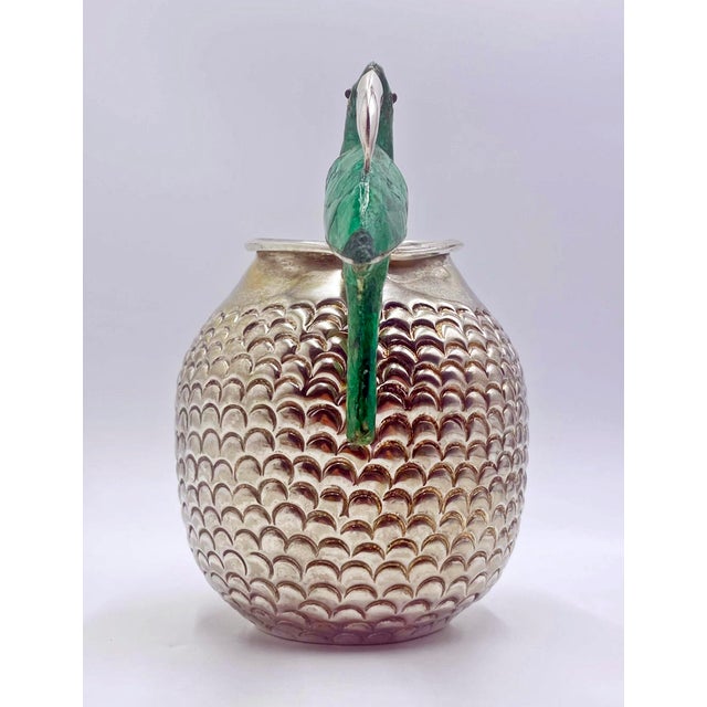 Modern 1960s Los Fajardo Taxco Toucan Pitcher Malachite Silver Plate For Sale - Image 3 of 18