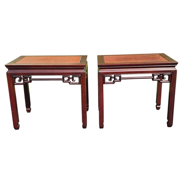 Pair of Chinese Rosewood and Burl Side Tables, J.L. George & Co., Hong Kong Circa 1950–1970 This pair of low rectangular...