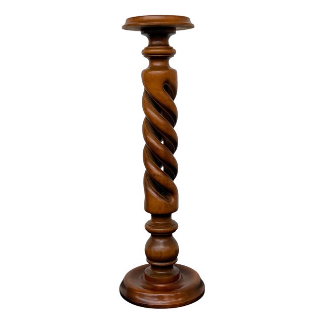 Mid-Century Barley Twist Pedestal in Polished Walnut, 1960s For Sale