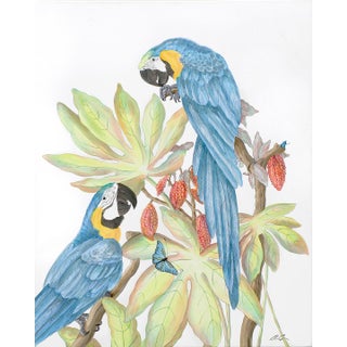 "Forever and a Day" Parrot Bird Macaw Painting in the Chinoiserie Style by Allison Cosmos For Sale